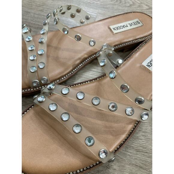 Steve Madden Women's Clear Studded Sandals Size‎ 8 Strappy Slip On Spring Summer - Picture 4 of 10